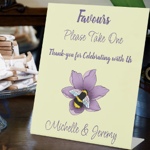 Bumblebee Lavender Flowers Yellow Pedestal Sign