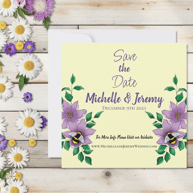 Bumblebee Lavender Flowers Yellow Save The Date (Creator Uploaded)