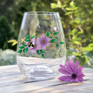 Bumblebee Lavender Flowers Yellow Stemless Wine Glass