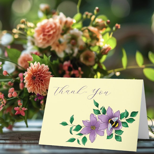 Bumblebee Lavender Flowers Yellow Thank You Card (Creator Uploaded)
