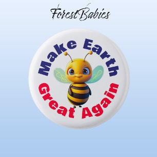 Bumblebee, Make Earth Great Again, Cute Honey Bee 1 Inch Round Button