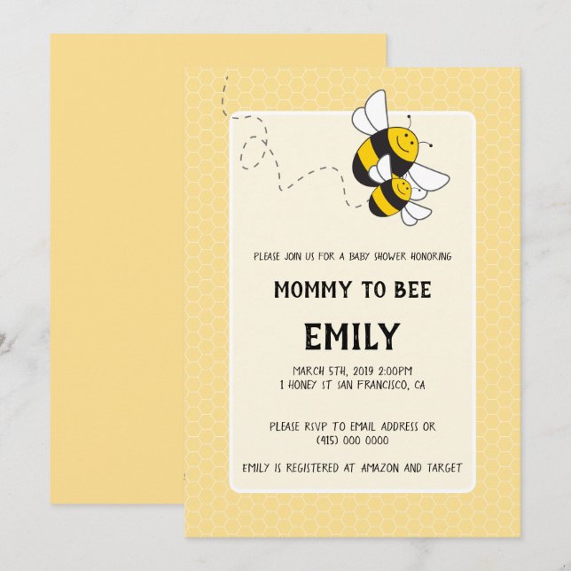 Bumblebee mommy to be baby shower invitation (Front/Back)