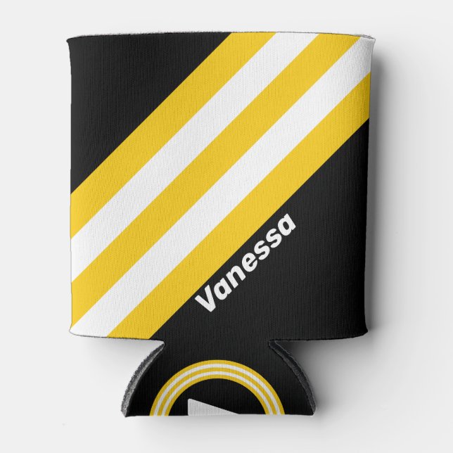 Bumblebee Nostalgic Stripes with Name Can Cooler (Front)