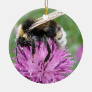 Bumblebee on a Thistle Custom Birthday Ceramic Ornament