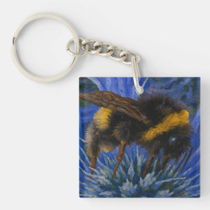 Bumblebee on Blue Thistle Keychain