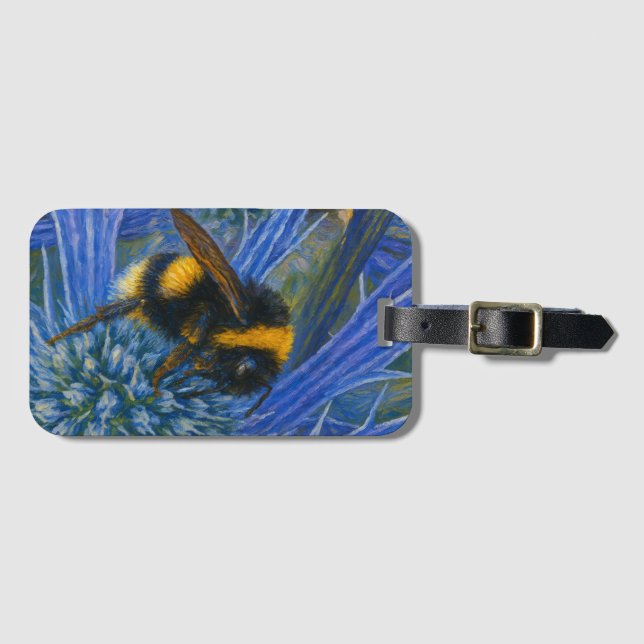 Bumblebee on Blue Thistle Luggage Tag (Front Horizontal)