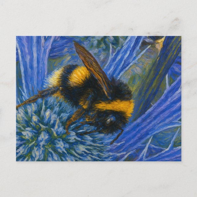 Bumblebee on Blue Thistle Postcard (Front)