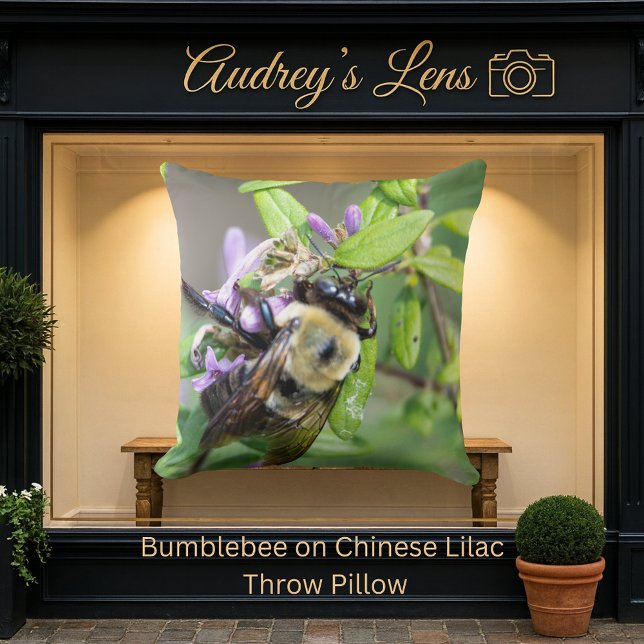 Bumblebee on Chinese Lilac Throw Pillow (Creator Uploaded)