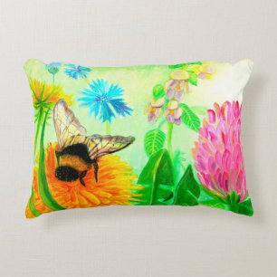 Bumblebee on dandelion accent pillow