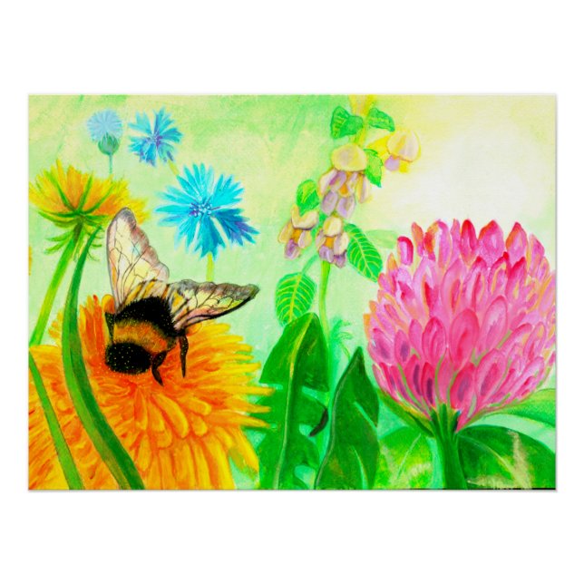 Bumblebee on dandelion   poster (Front)