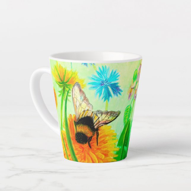 Bumblebee on dandelion small latte mug (Left Angle)