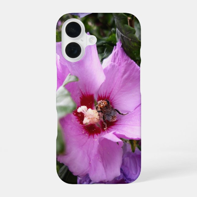 Bumblebee on Hibiscus Flower iPhone 16 Case (Back)