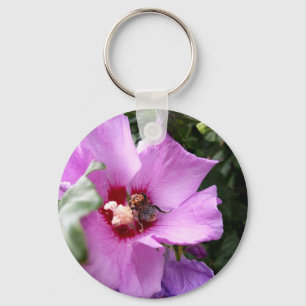 Bumblebee on Hibiscus Flower Keychain