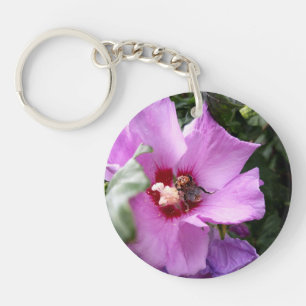 Bumblebee on Hibiscus Flower Keychain