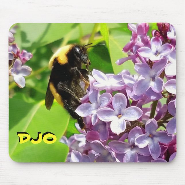 Bumblebee on Lilac blossom Your Initials Mouse Pad (Front)