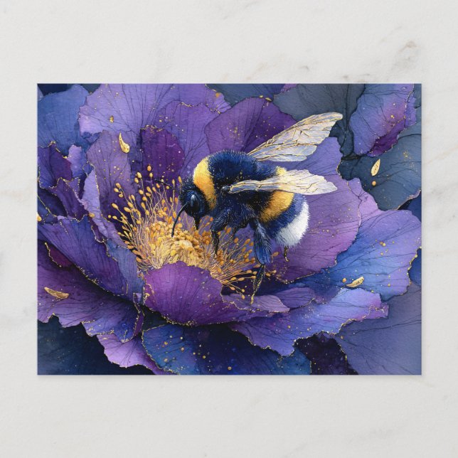 Bumblebee on Purple Flower Decoupage Postcard (Front)