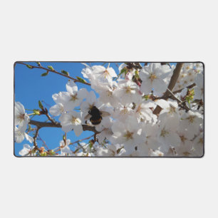 Bumblebee on wild cherry bloom desk mat
