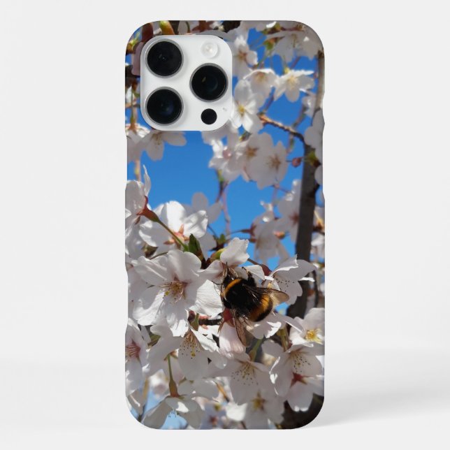 Bumblebee on wild cherry bloom iPhone case (Back)