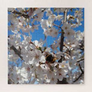 Bumblebee on wild cherry bloom jigsaw puzzle