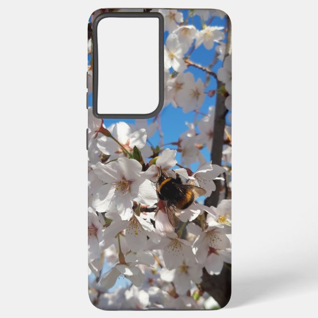 Bumblebee on wild cherry bloom samsung galaxy s21 ultra case (Back)