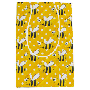 Bumblebee On Yellow and White Polka Dots   Medium Gift Bag