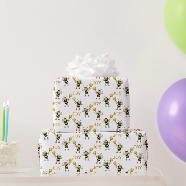 Bumblebee Pattern on White Wrapping Paper (Party Gifts)