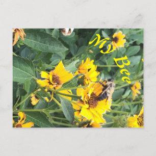 Bumblebee Pollinating a Yellow Flower Invitation Postcard