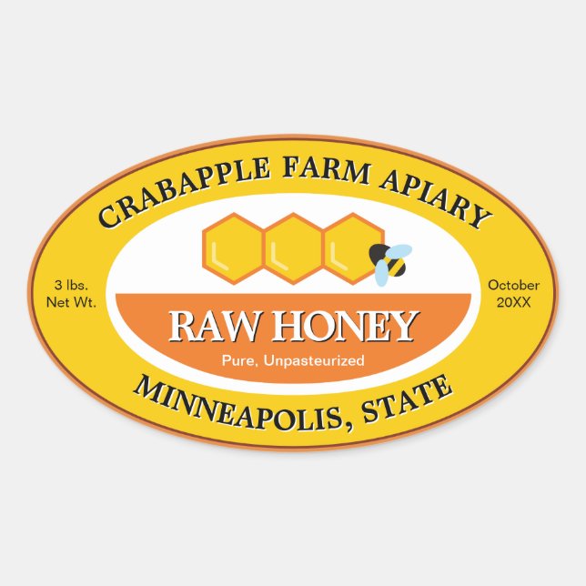 Bumblebee Raw Honey Yellow Gold Beekeeper Oval Sticker (Front)