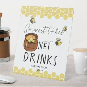 Bumblebee So Sweet To Bee One 1st Birthday Drinks Pedestal Sign
