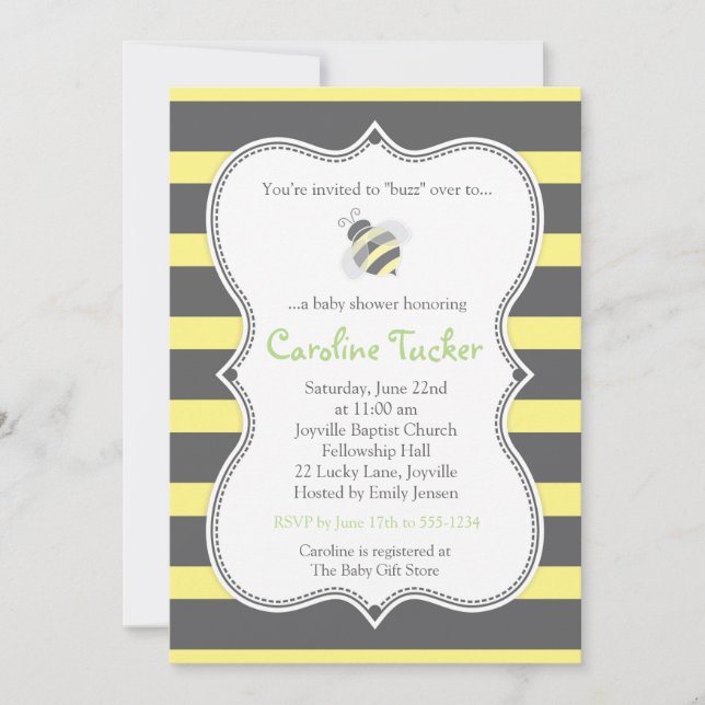 Bumblebee Stripes Baby Shower Invitation (Front)