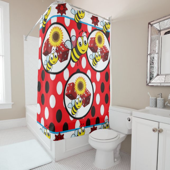 bumblebee sunflower children's shower curtain (In Situ)