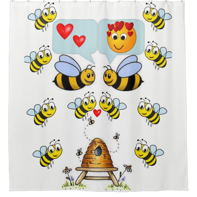 Bumblebee white yellow childrens showercurtain (Front)