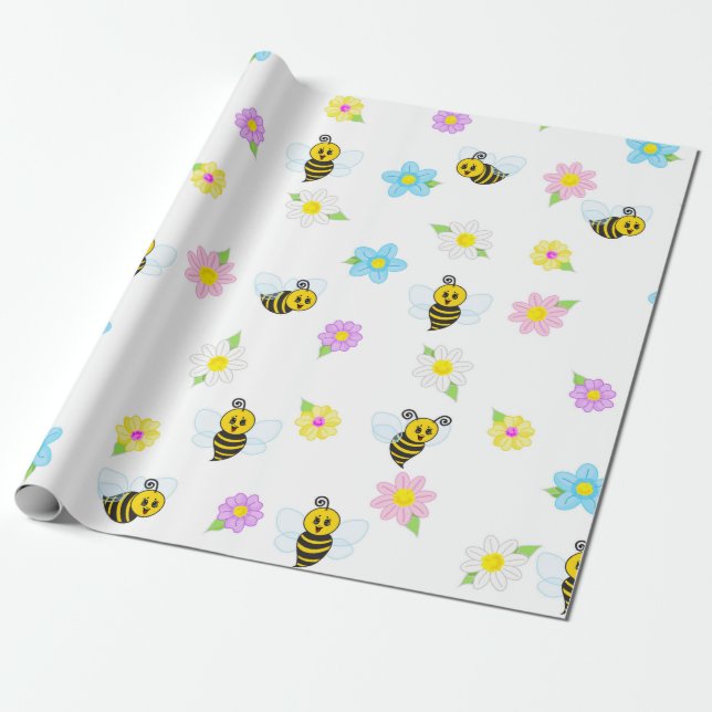 Bumblebee Yellow Black Bumble Bee Colorful Wrapping Paper (Unrolled)