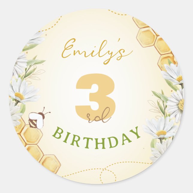 Bumblebee Yellow Children's Birthday Party Daisy Classic Round Sticker (Front)