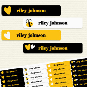 Bumblebee & Yellow Hearts Kids Name Waterproof