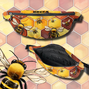 Bumblebees and Honeycomb Pattern  Fanny Pack