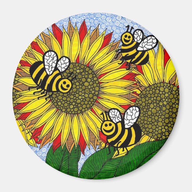 Bumblebees And Sunflowers Magnet (Front)