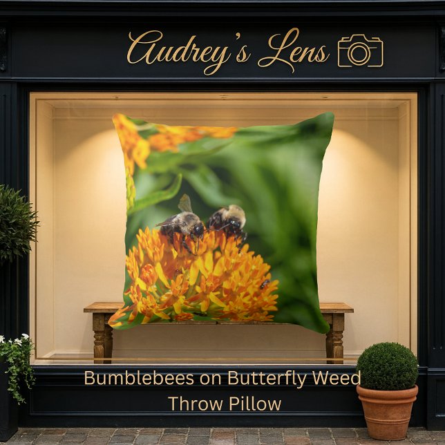 Bumblebees on Butterfly Weed Throw Pillow (Creator Uploaded)