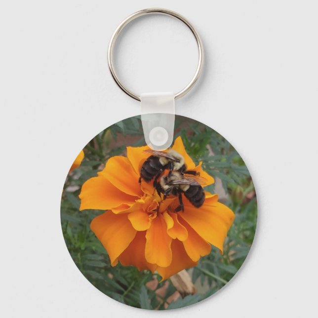 Bumblebees on Marigold Flower Keychain (Front)