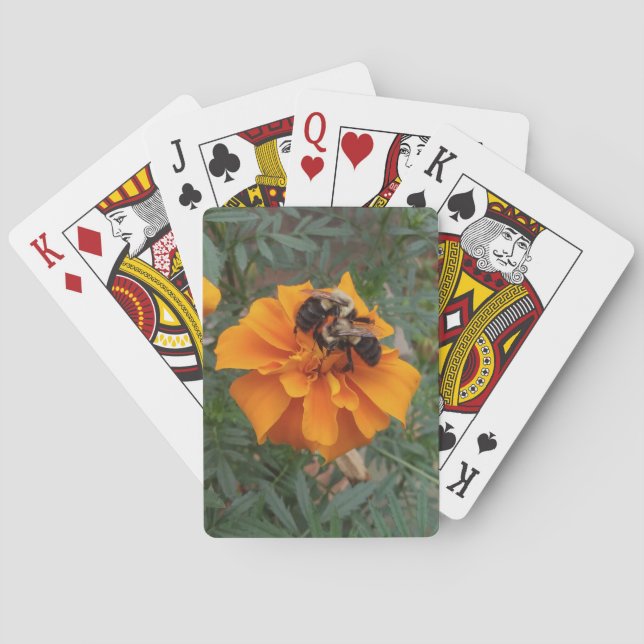 Bumblebees on Marigold Flower Playing Cards (Back)