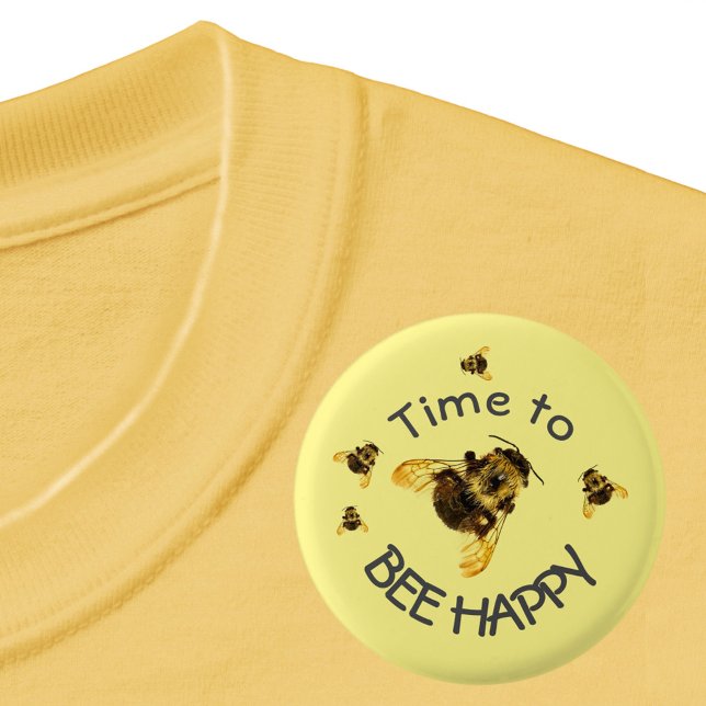 Bumblebees Time to BEE Happy Yellow 1 Inch Round Button (Creator Uploaded)