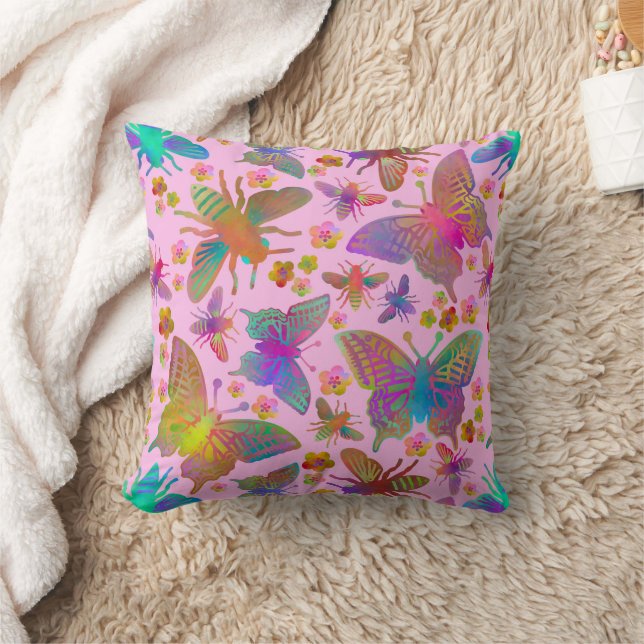 Bumbling Butterflies at Sunset Too Throw Pillow (Blanket)