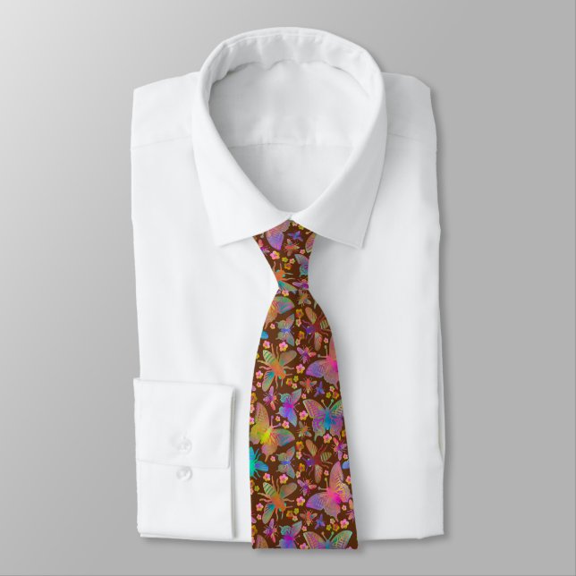 Bumbling Butterflies on Raw Earth Tie (Tied)