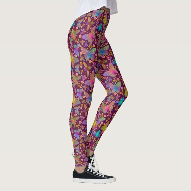 Bumbling Butterflies Under a Midnight Moon Leggings (Right)