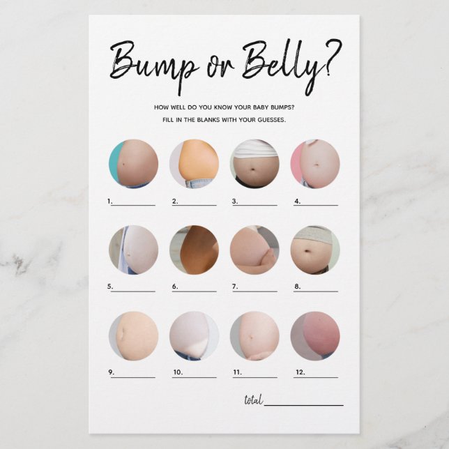 Bump or Beer Belly Minimalist Baby Shower Game (Front)