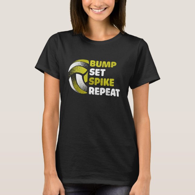 Bump Set Spike Repeat Golden Volleyball Gameday T-Shirt (Front)