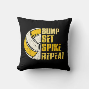Bump Set Spike Repeat Volleyball Fun Throw Pillow