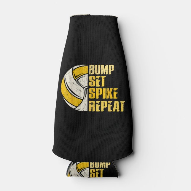 Bump Set Spike Repeat Volleyball Funny Bottle Cooler (Front)
