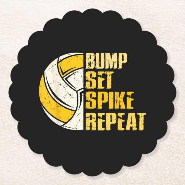 Bump Set Spike Repeat Volleyball Funny Paper Coaster (Front)