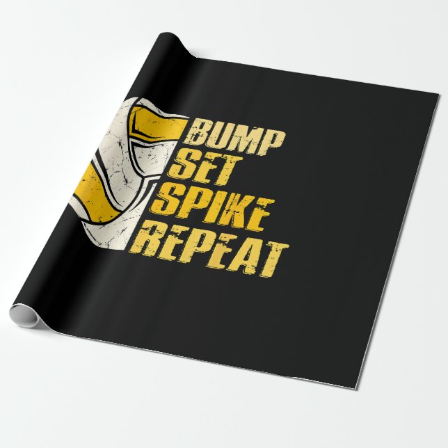Bump Set Spike Repeat Volleyball Funny Wrapping Paper (Unrolled)